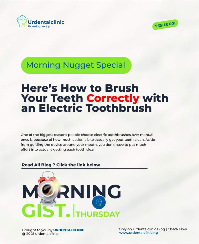 A person demonstrating the correct technique for brushing teeth with an electric toothbrush, highlighting the brush's position and movement.